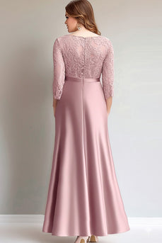 Pink Lace Ruched Long Sleeves Mother of the Bride Dress