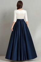 Load image into Gallery viewer, White Navy A Line Half Sleeves Ruched Mother Of the Bride Dress