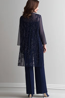 Load image into Gallery viewer, Navy Two Piece Jumpsuit Sequins Lace Chiffon Mother of the Bride Dress