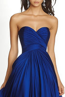 Load image into Gallery viewer, Royal Blue Pleated Asymmetric Chiffon Strapless Maxi A Line Formal Dress
