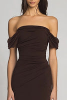 Load image into Gallery viewer, Dark Brown Off the Shoulder Mermaid Long Formal Dress