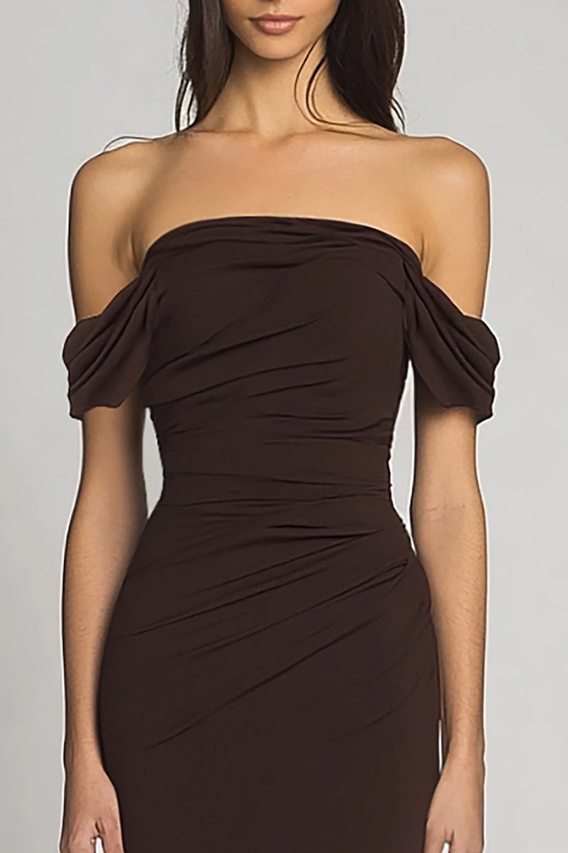 Hellymoon Women Dark Brown Formal Dress Off the Shoulder Mermaid Long