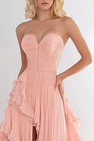 Load image into Gallery viewer, Pink A Line Chiffon Ruffled Long Prom Dress