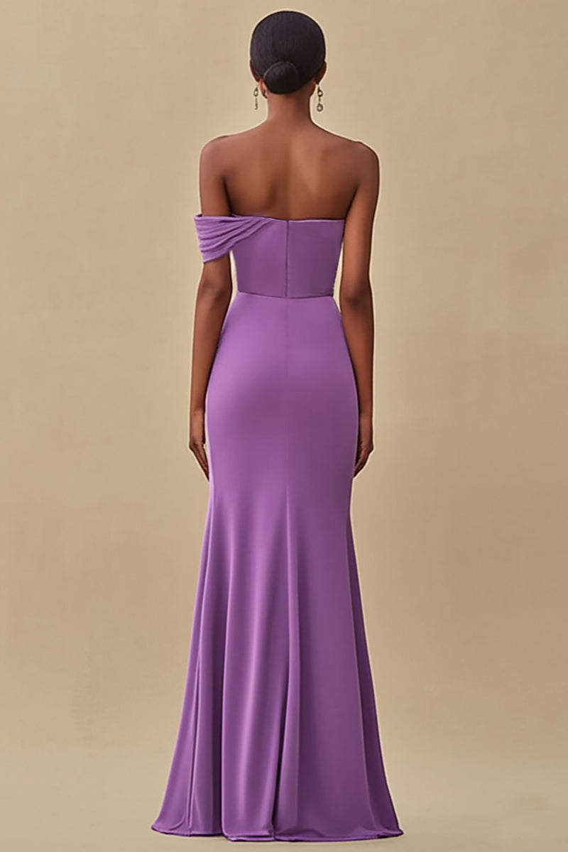Load image into Gallery viewer, Off Shoulder Purple Mermaid Long Formal Dress with Slit