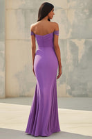 Load image into Gallery viewer, Mermaid Off Shoulder Purple Chiffon Long Formal Dress