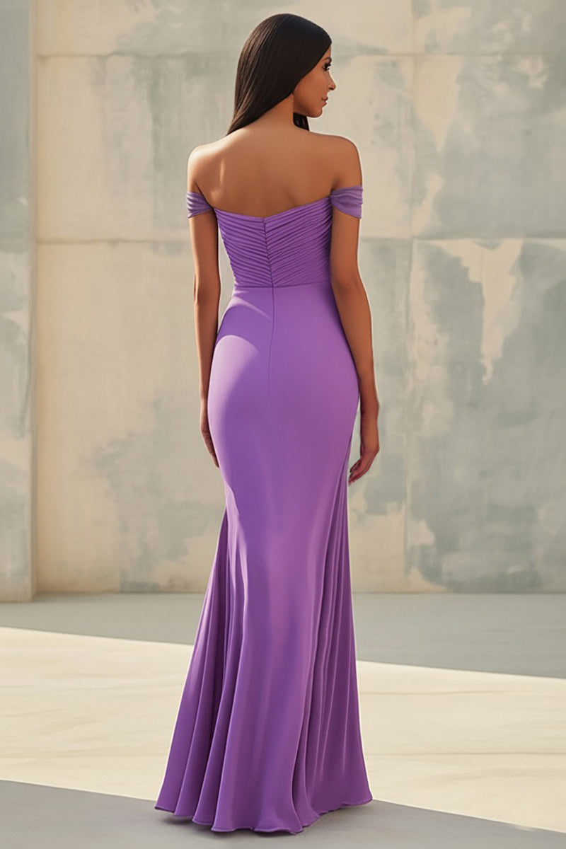 Load image into Gallery viewer, Mermaid Off Shoulder Purple Chiffon Long Formal Dress