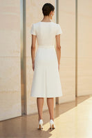 Load image into Gallery viewer, White Round Neck Fitted Straight Pencil Midi Formal Dress