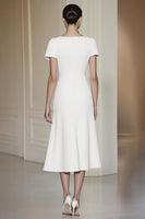 Load image into Gallery viewer, Fitted White Short Sleeves Straight Pencil Midi Formal Dress