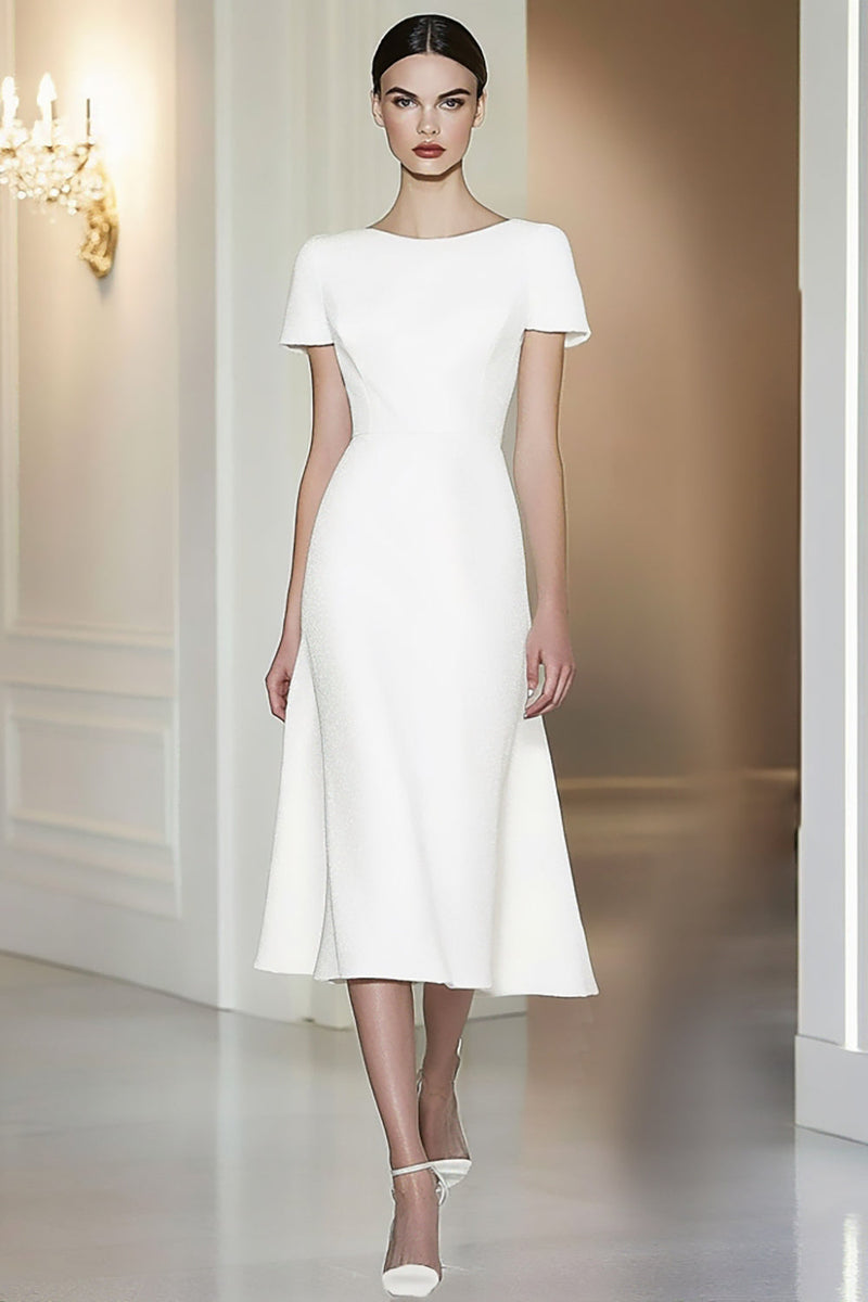 Load image into Gallery viewer, Fitted White Short Sleeves Straight Pencil Midi Formal Dress