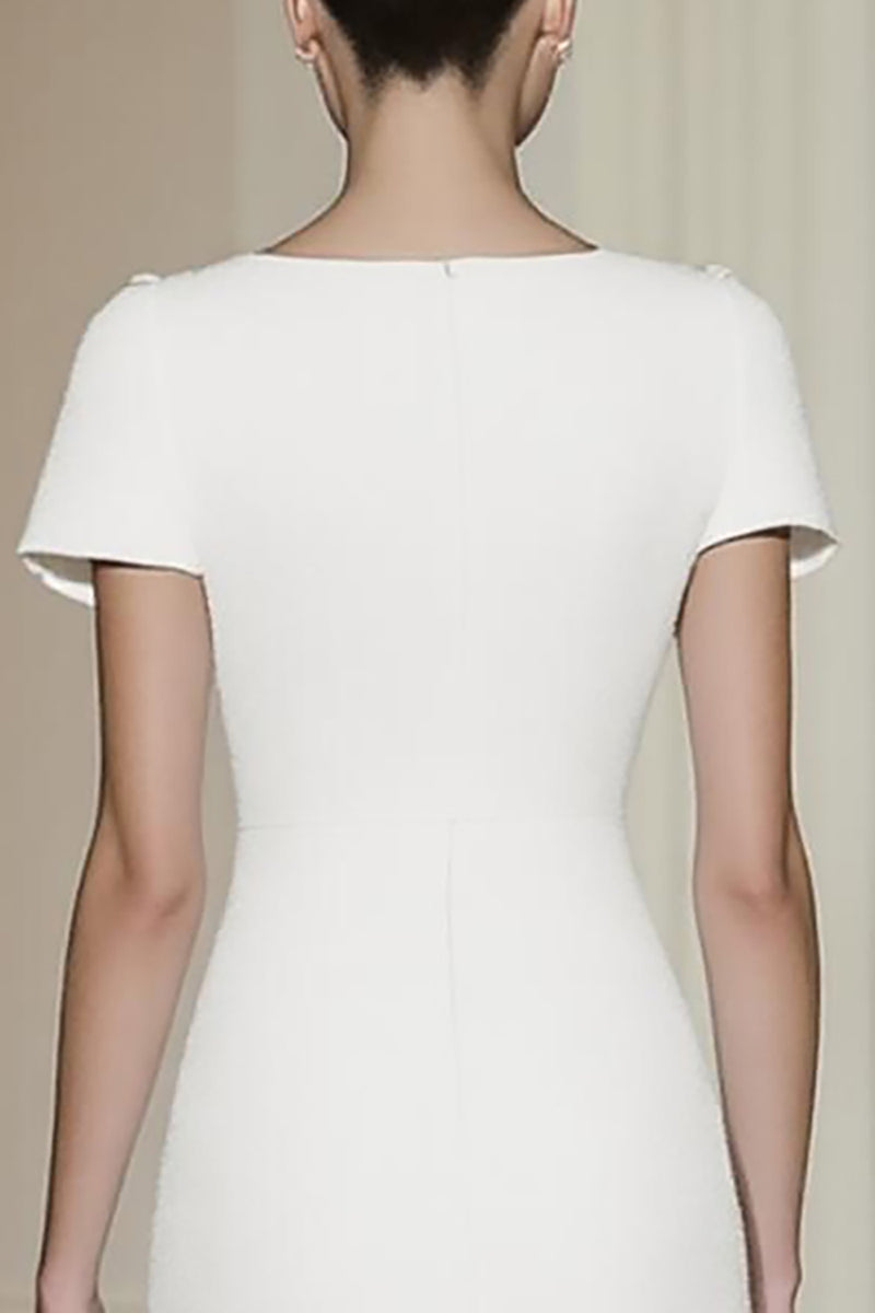 Load image into Gallery viewer, Fitted White Short Sleeves Straight Pencil Midi Formal Dress