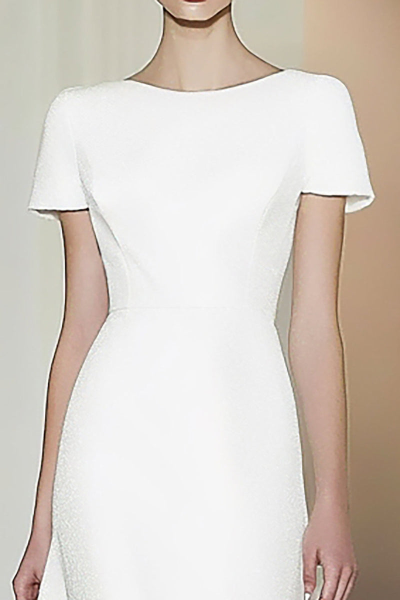 Load image into Gallery viewer, Fitted White Short Sleeves Straight Pencil Midi Formal Dress