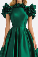 Load image into Gallery viewer, Dark Green A Line Off The Shouler with Ruffles Formal Dress