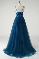 Load image into Gallery viewer, Sparkly A Line Dark Blue Mirror Long Prom Dress