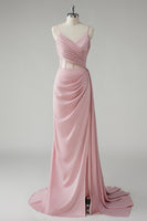 Load image into Gallery viewer, Blush Corset Pleated Sheath Spaghetti Straps Long Prom Dress