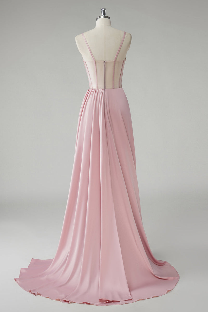 Load image into Gallery viewer, Blush Corset Pleated Sheath Spaghetti Straps Long Prom Dress