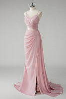Load image into Gallery viewer, Blush Corset Pleated Sheath Spaghetti Straps Long Prom Dress