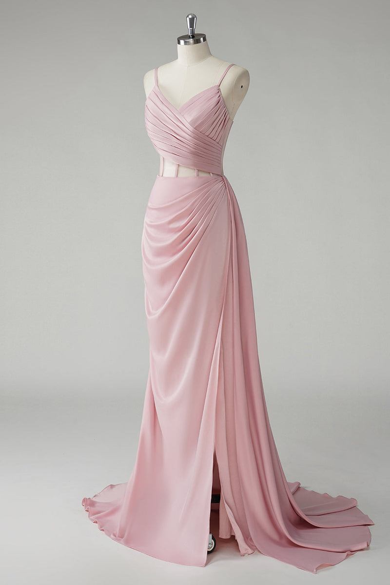 Load image into Gallery viewer, Blush Corset Pleated Sheath Spaghetti Straps Long Prom Dress
