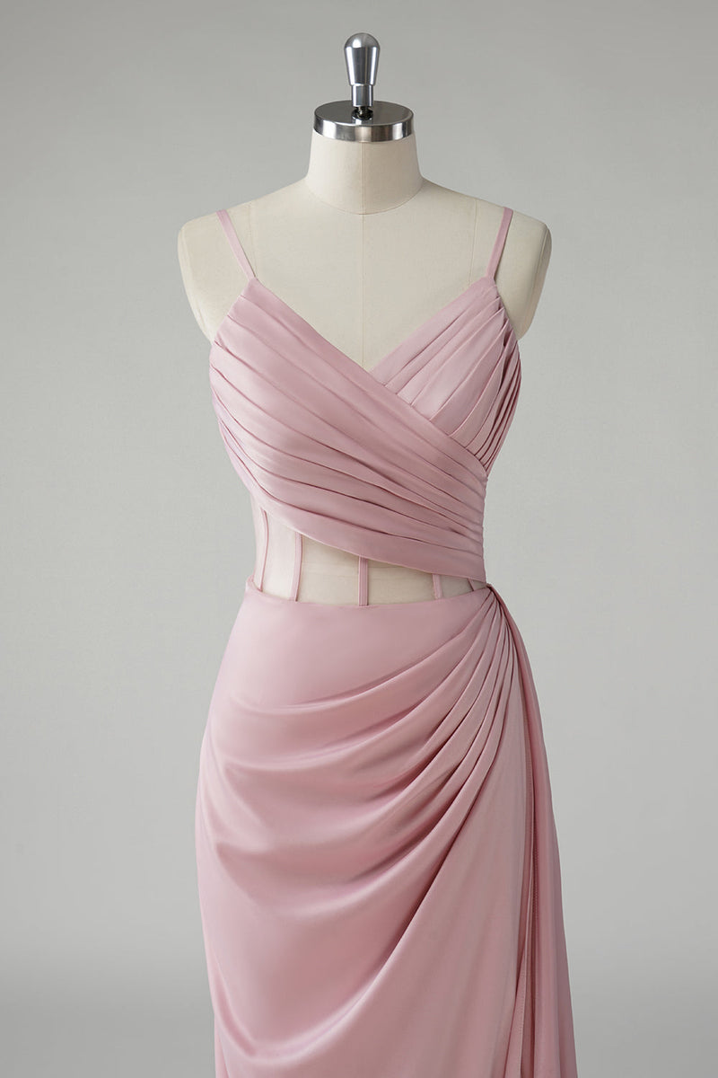 Load image into Gallery viewer, Blush Corset Pleated Sheath Spaghetti Straps Long Prom Dress