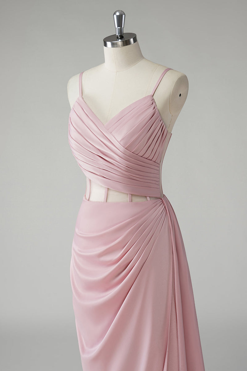 Load image into Gallery viewer, Blush Corset Pleated Sheath Spaghetti Straps Long Prom Dress