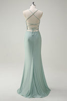 Load image into Gallery viewer, Sage Mermaid Spaghetti Straps Ruched Long Prom Dress