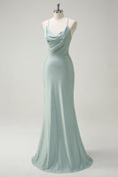 Load image into Gallery viewer, Sage Mermaid Spaghetti Straps Ruched Long Prom Dress