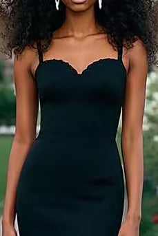 Satin Black Corset Mermaid Sleeveless Long Prom Dress with Slit