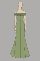 Load image into Gallery viewer, Metallic Satin Green Off The Shoulder Sheath Prom Dress