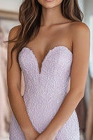 Load image into Gallery viewer, Strapless Lilac Lace Appliques Sheath Prom Dress