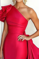 Load image into Gallery viewer, Watermelon Sheath One Shoulder Ruffled Satin Gala Dress