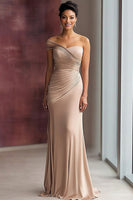 Load image into Gallery viewer, Light Khaki Jersey Sheath One Shoulder Pleated Gala Dress