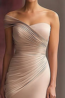 Load image into Gallery viewer, Light Khaki Jersey Sheath One Shoulder Pleated Gala Dress