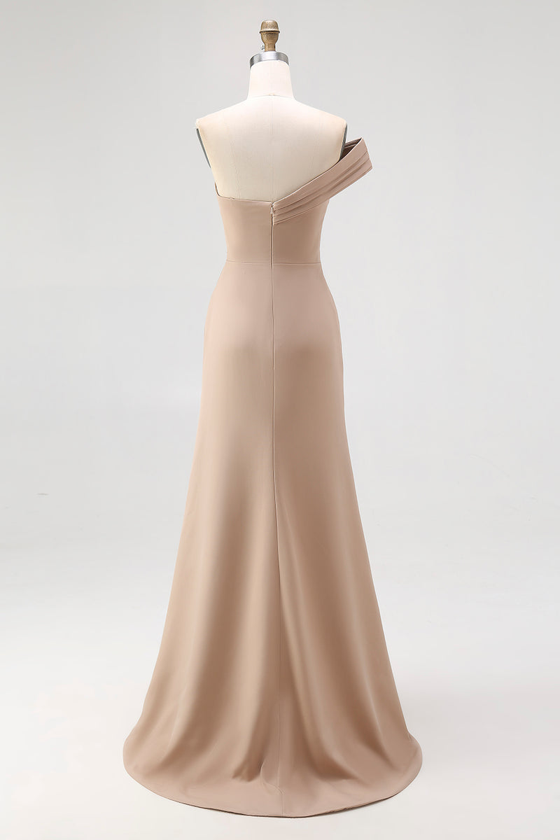 Load image into Gallery viewer, One Shoulder Pleated Light Khaki Jersey Sheath Gala Dress