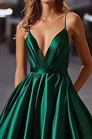 Load image into Gallery viewer, Elegant Dark Green A Line Spaghetti Straps Long Prom Dress
