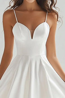 A Line White Spaghetti Straps Long Graduation Dress
