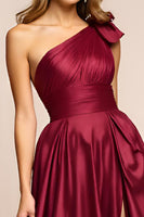 Load image into Gallery viewer, Elegant A Line Burgundy One Shoulder Long Prom Dress With Slit