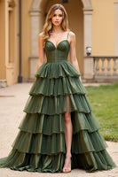 Load image into Gallery viewer, Olive A Line Tiered Long Prom Dress With Slit