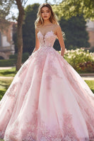 Load image into Gallery viewer, Princess Blush Ball Gown Strapless Tulle Quinceanera Dress with Appliques
