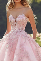 Load image into Gallery viewer, Princess Blush Ball Gown Strapless Tulle Quinceanera Dress with Appliques
