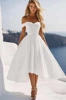 Load image into Gallery viewer, Chiffon White Off the Shoulder A Line Graduation Dress