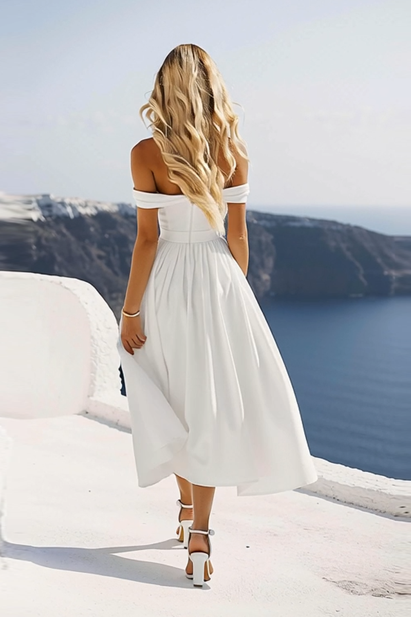 Load image into Gallery viewer, Chiffon White Off the Shoulder A Line Graduation Dress