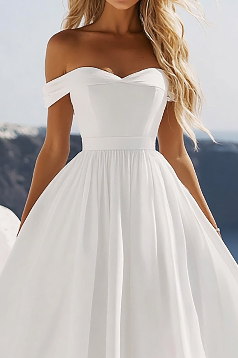 Load image into Gallery viewer, Chiffon White Off the Shoulder A Line Graduation Dress