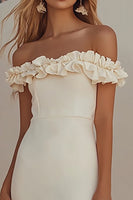 Load image into Gallery viewer, Floor Length White Off The Shoulder Sheath Graduation Dress