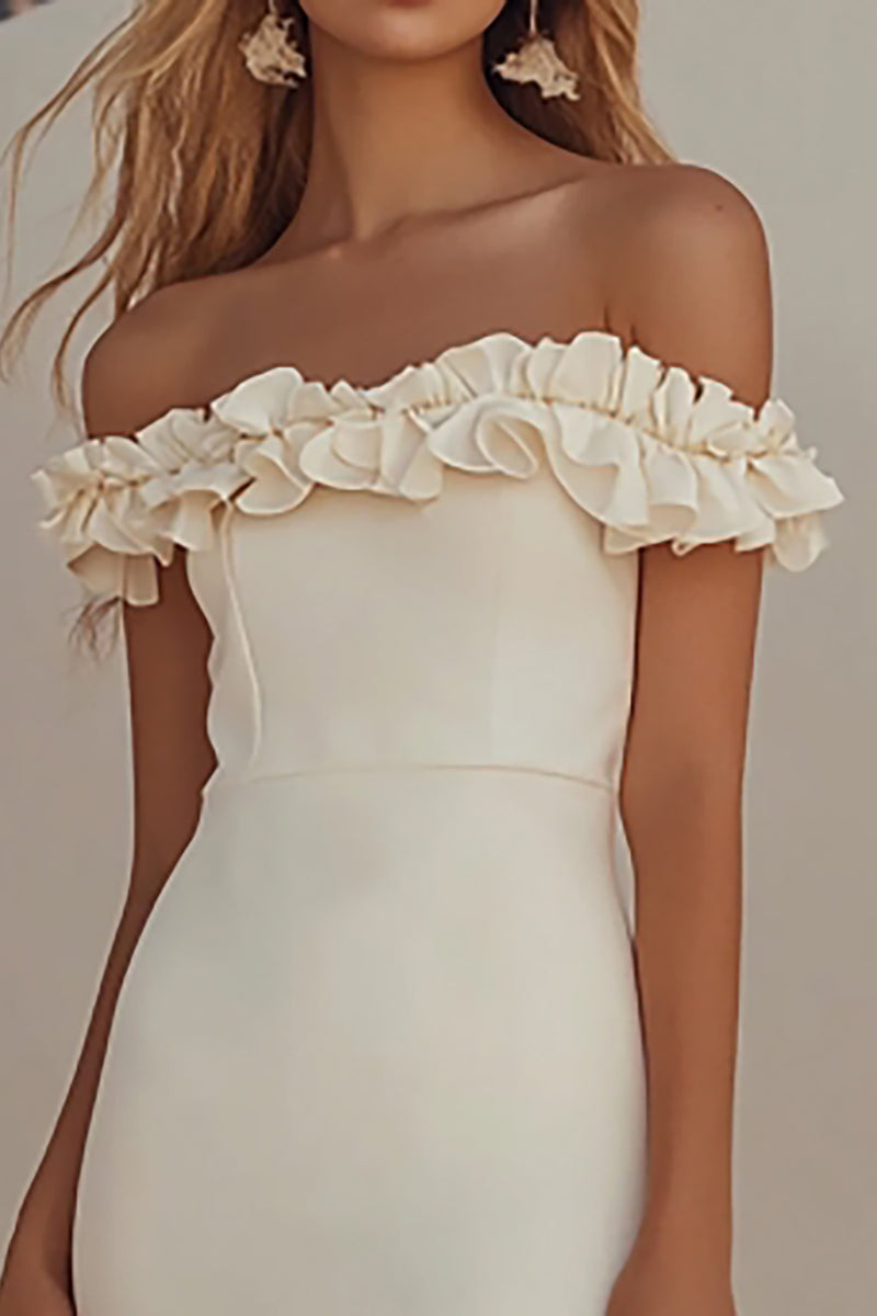 Load image into Gallery viewer, Floor Length White Off The Shoulder Sheath Graduation Dress