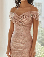 Load image into Gallery viewer, Sparkly Off the Shoulder Champagne Mother Of The Bride Dress