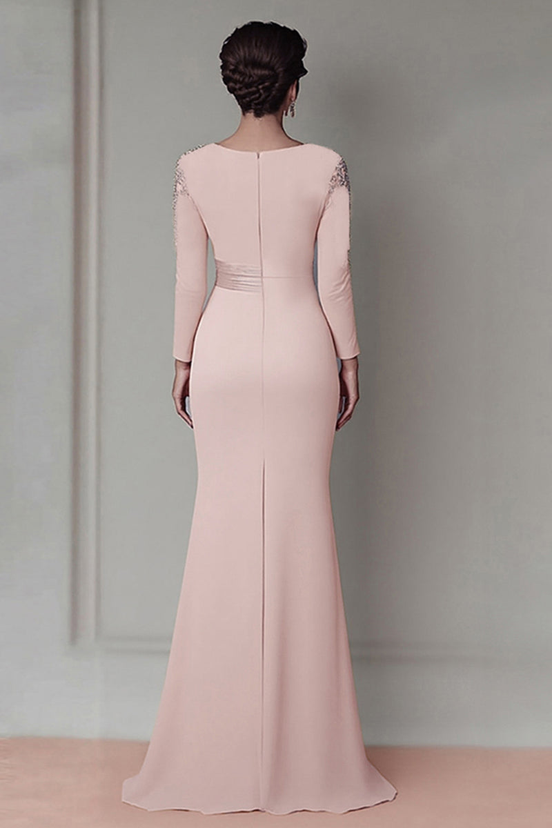 Load image into Gallery viewer, Blush Lace Sheath Mother Of The Bride Dress with Long Sleeves