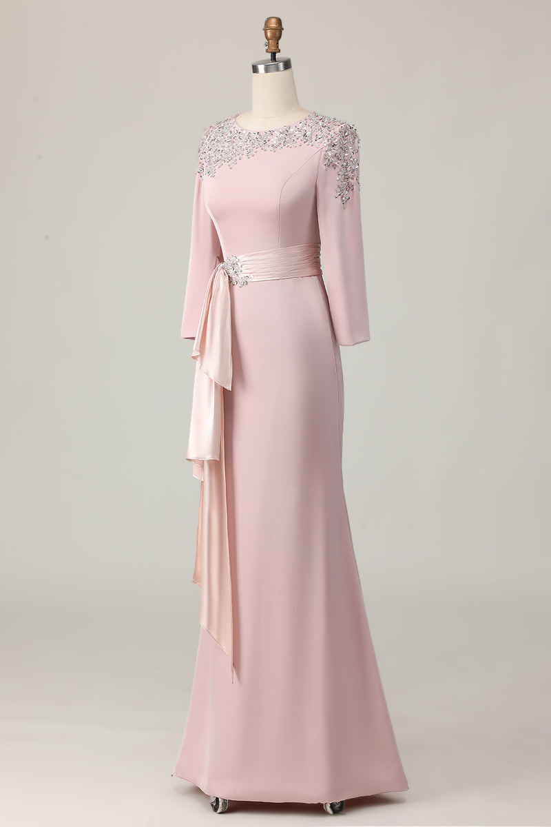 Load image into Gallery viewer, Blush Lace Sheath Sequin Long Sleeves Mother Of The Bride Dress