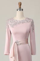 Load image into Gallery viewer, Blush Lace Sheath Sequin Long Sleeves Mother Of The Bride Dress