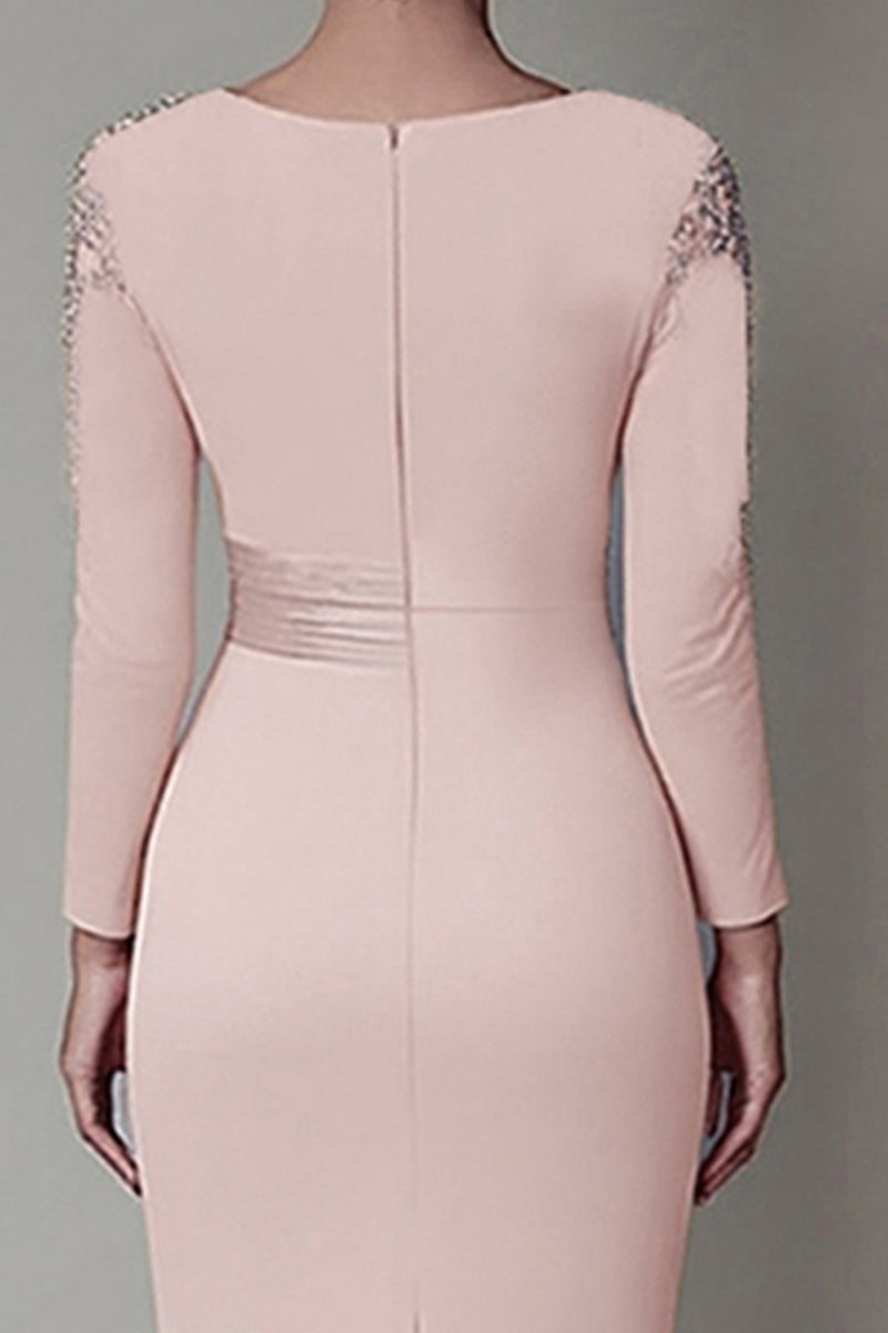 Load image into Gallery viewer, Blush Lace Sheath Mother Of The Bride Dress with Long Sleeves