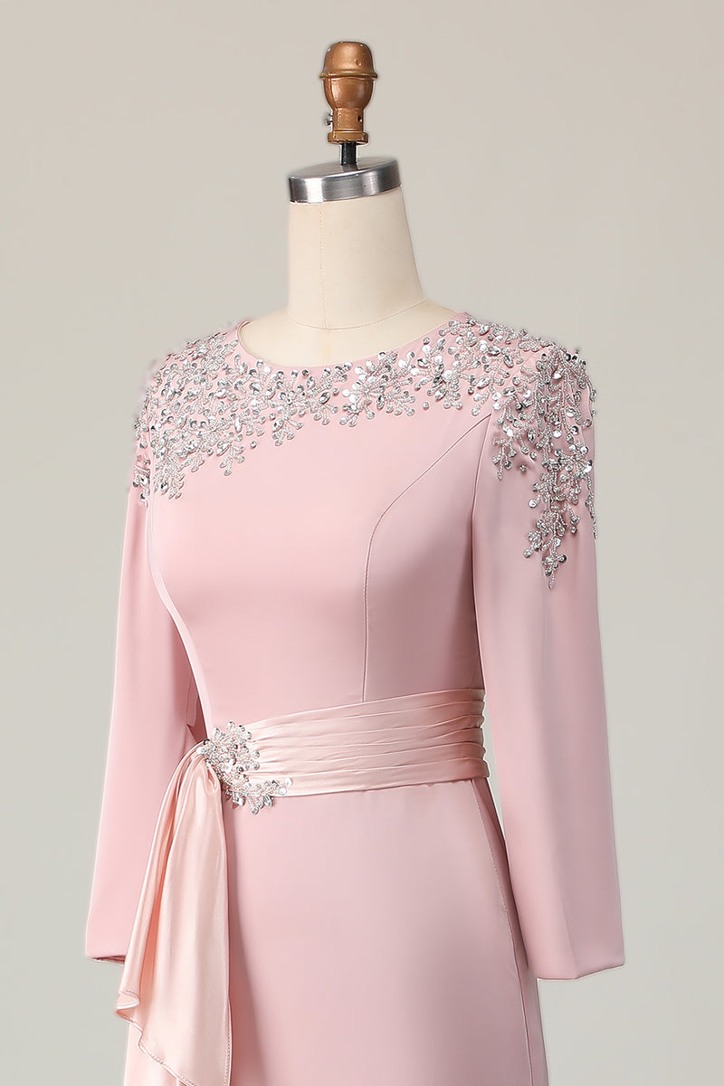 Load image into Gallery viewer, Blush Lace Sheath Sequin Long Sleeves Mother Of The Bride Dress