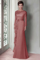 Load image into Gallery viewer, Blush Lace Sheath Mother Of The Bride Dress with Long Sleeves